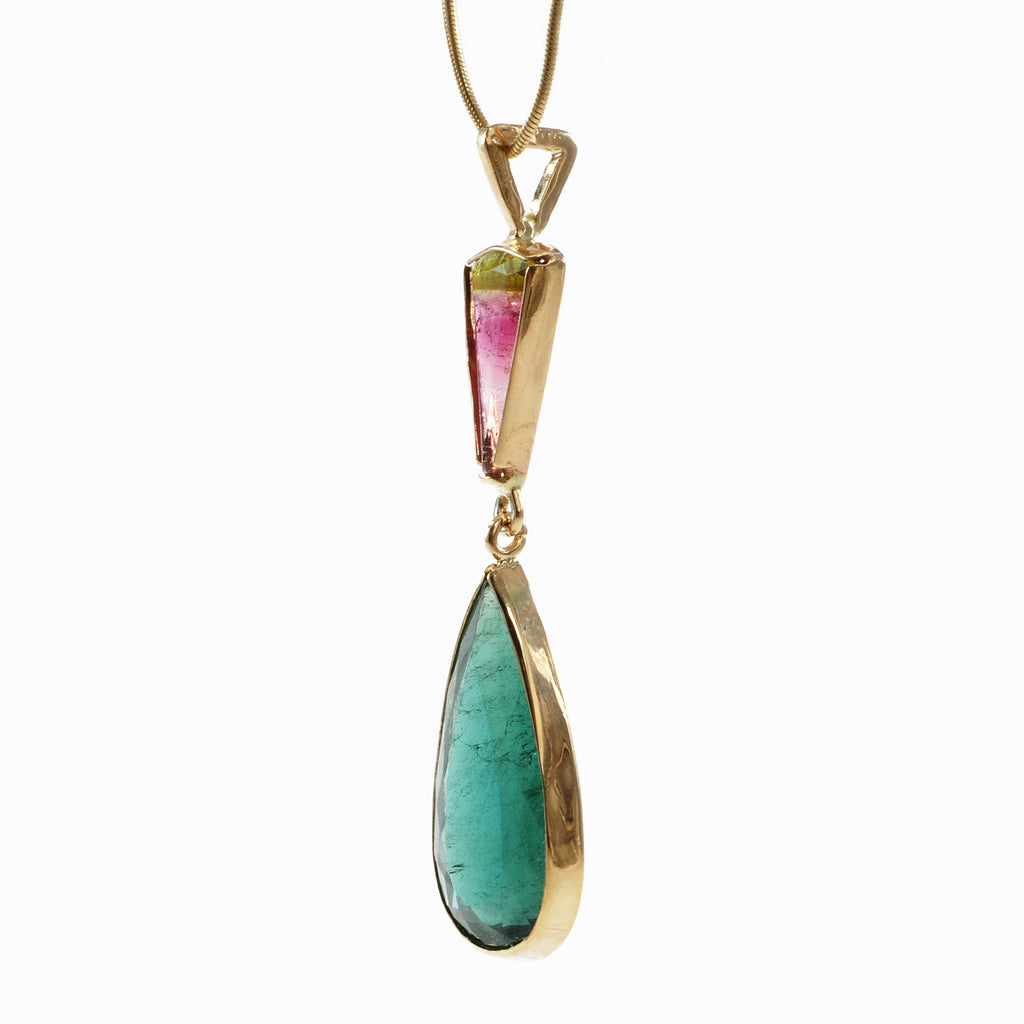 Tourmaline - Faceted Blue & Bi-Color Tourmaline 14k Gemstone Pendant - EEO-203 - Crystalarium