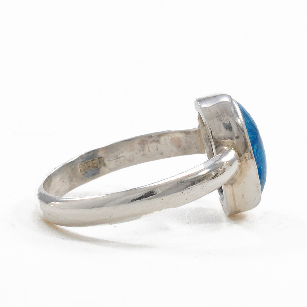 Cavansite 10.71 mm 3.04 ct Oval Cabochon Sterling Silver Handcrafted Ring - FFO-131 - Crystalarium