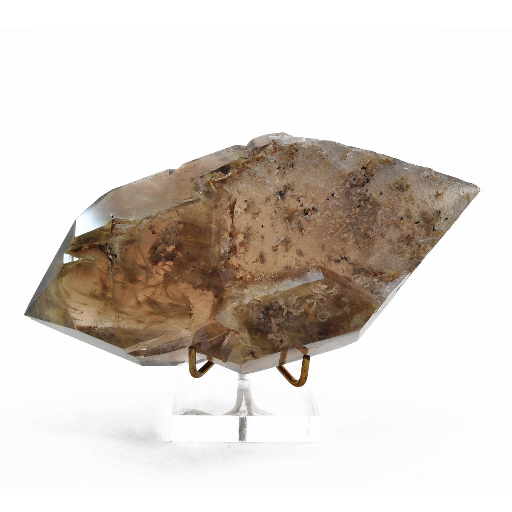 Rutilated Smoky Quartz 8 inch 3.0lbs Double Terminated Partial Polished Natural Crystal - Brazil - FFH-103 - Crystalarium