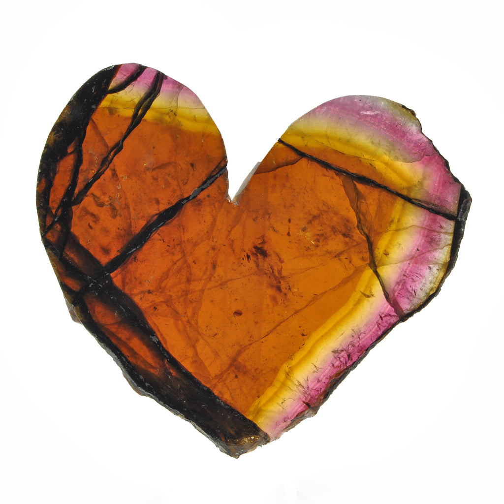 Pink and Green Tourmaline 2.58 inch 57.2 gr Heart-Shaped Partially Polished Gemstone Slice - FFX-152 - Crystalarium