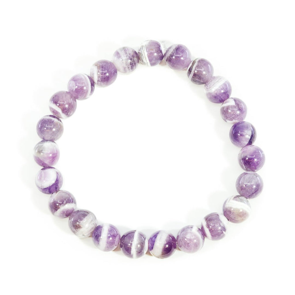 Chevron Amethyst 8mm Beaded Bracelet - JJW-024 - Crystalarium