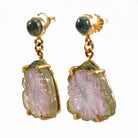 Watermelon Tourmaline 28.0mm 19.2 ct Floral Carving Handcrafted 14K Gemstone Earrings - BBO-227 - Crystalarium