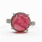 Rhodochrosite 11.88 mm 6.79 ct Circle Cabochon Natural Crystal Sterling Silver Handcrafted Ring - EEO-089 - Crystalarium