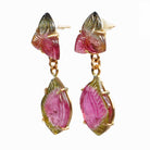 Bi-Color Tourmaline 33.0mm 16.13ct Pink and Green Leaf Carving Natural Crystal Handcrafted 14K Gemstone Earrings - EEO-108 - Crystalarium