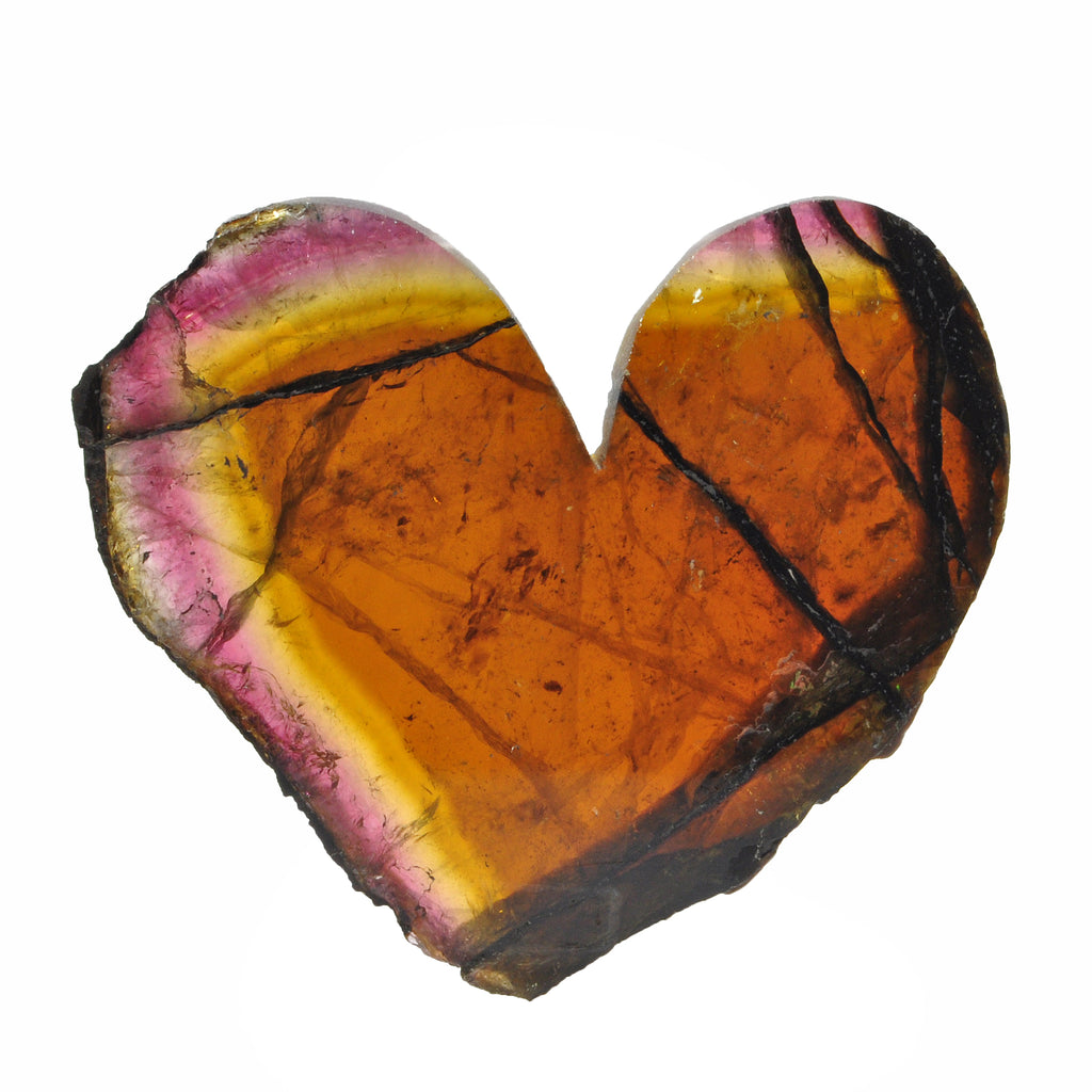 Pink and Green Tourmaline 2.58 inch 57.2 gr Heart-Shaped Partially Polished Gemstone Slice - FFX-152 - Crystalarium