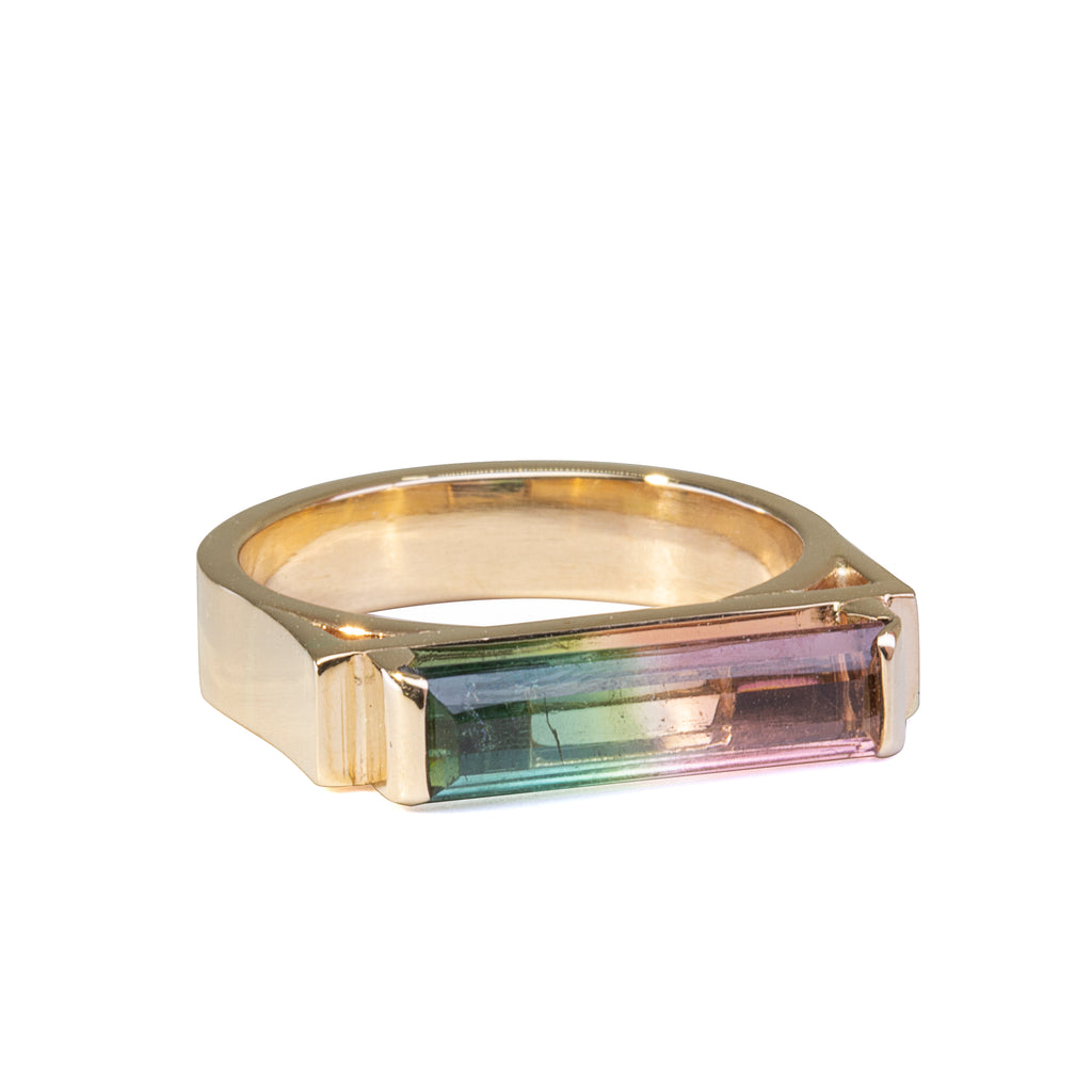 Bi-Color Tourmaline 1.9 carat Faceted 14k Handcrafted Cantilever Ring - JJO-032 - Crystalarium