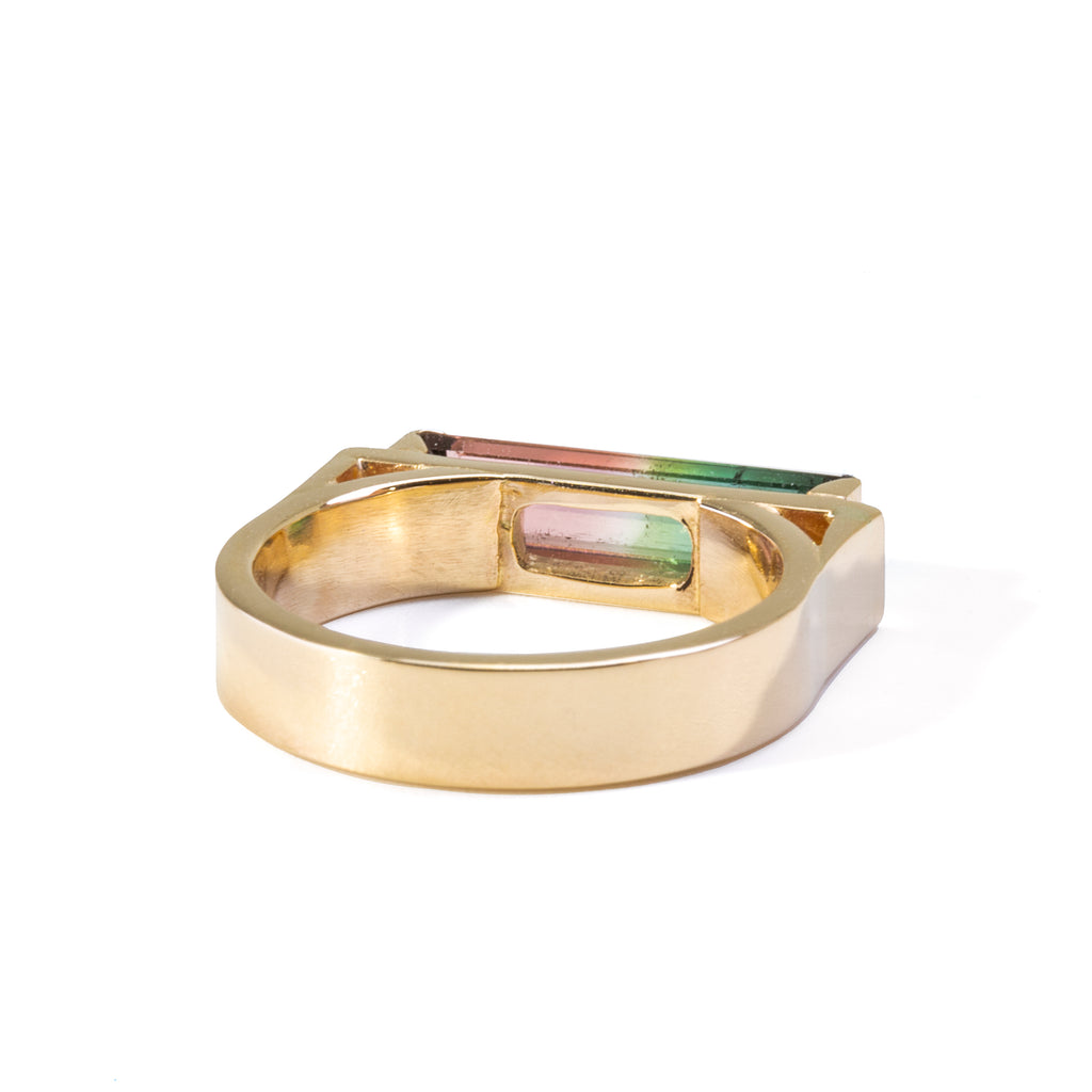 Bi-Color Tourmaline 1.9 carat Faceted 14k Handcrafted Cantilever Ring - JJO-032 - Crystalarium