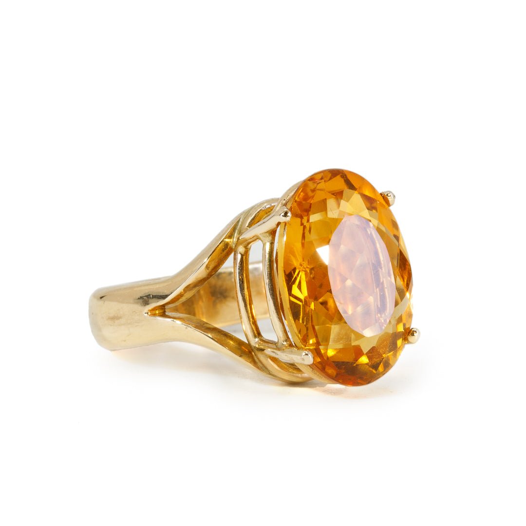 Citrine 12 Carat Faceted Oval 14K Handcrafted Gemstone Prong Ring - TO-224 - Crystalarium