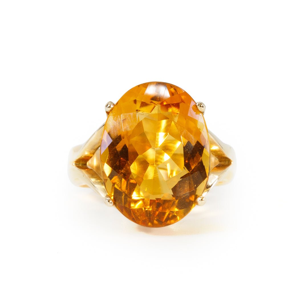 Citrine 12 Carat Faceted Oval 14K Handcrafted Gemstone Prong Ring - TO-224 - Crystalarium