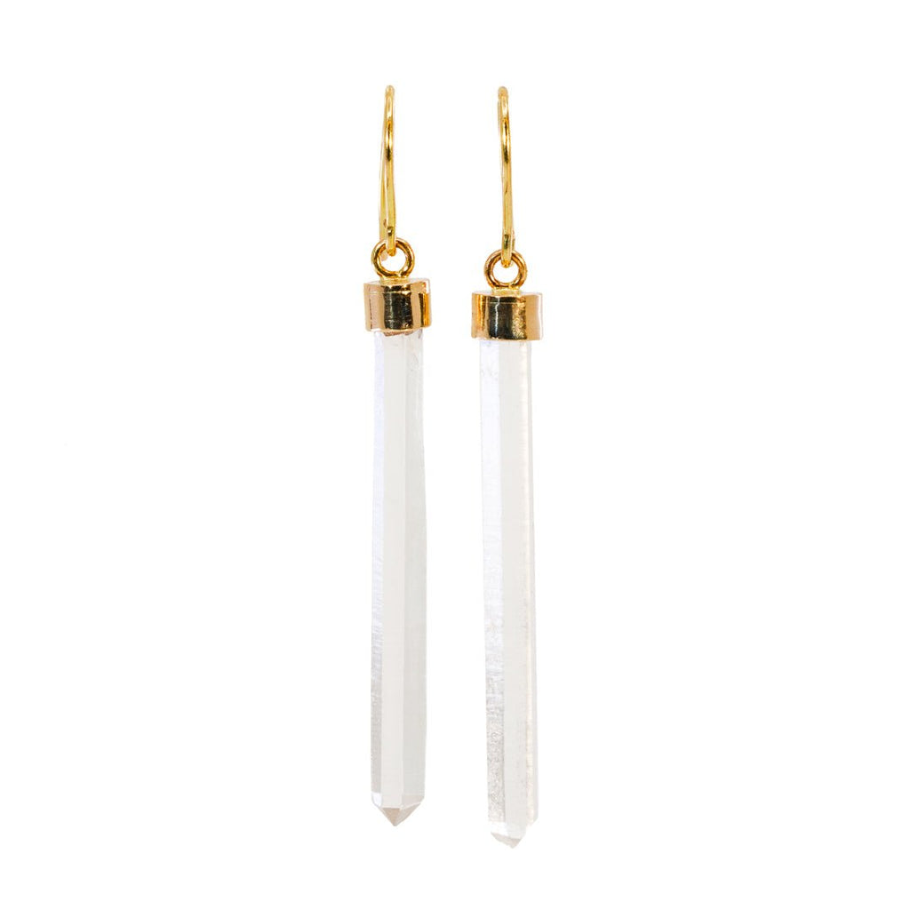 Colombian Quartz 14.5 Carat Natural Crystal 14K Handcrafted Earrings - JJO-149 - Crystalarium