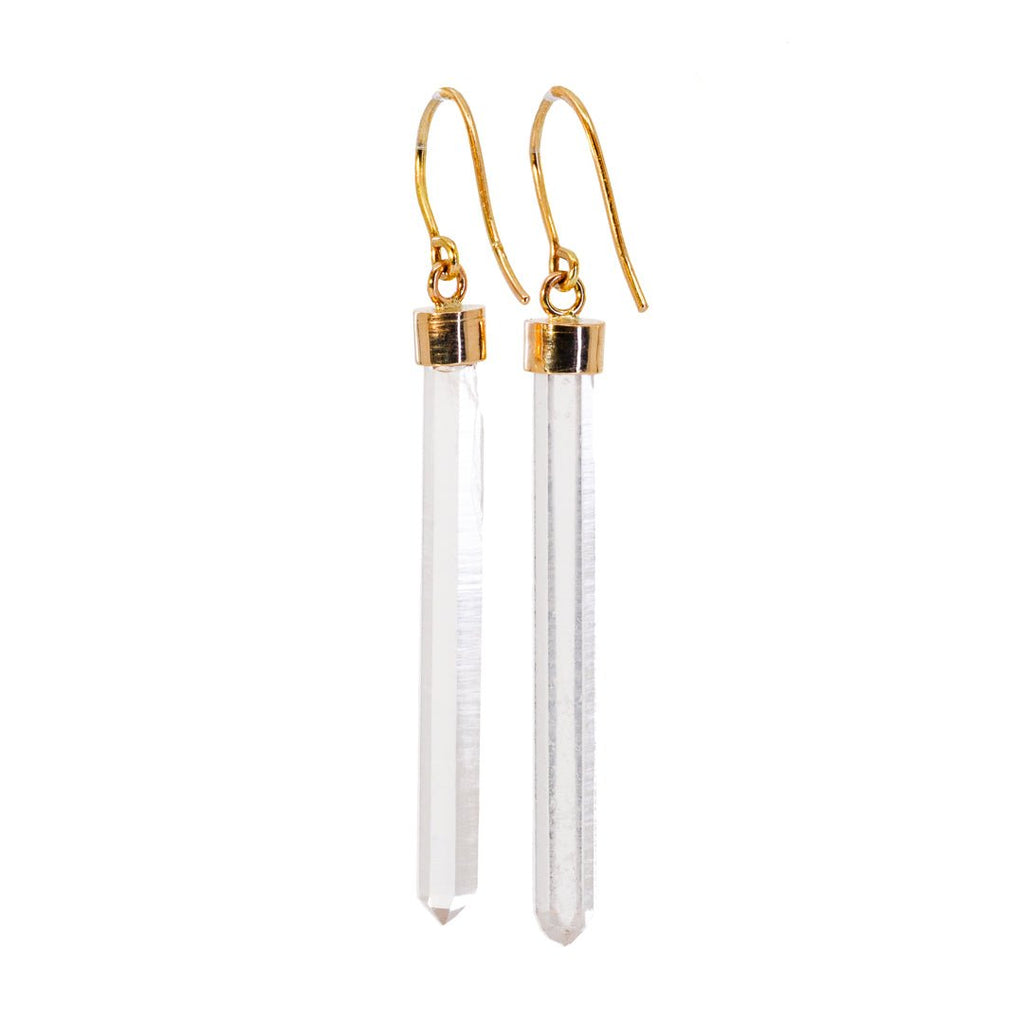 Colombian Quartz 14.5 Carat Natural Crystal 14K Handcrafted Earrings - JJO-149 - Crystalarium