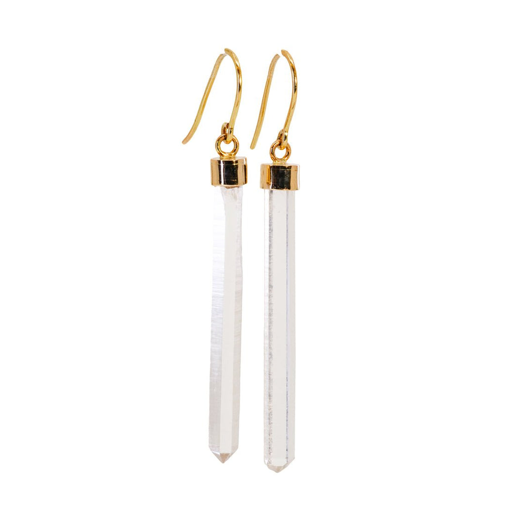 Colombian Quartz 14.5 Carat Natural Crystal 14K Handcrafted Earrings - JJO-149 - Crystalarium