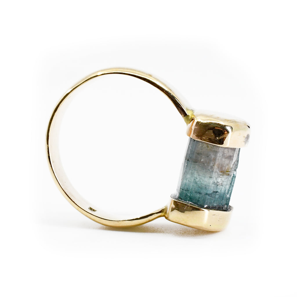 Bi-Color Blue and Pink Tourmaline 8.18ct Gem Crystal 14k Handcrafted Ring - DDO-154 - Crystalarium