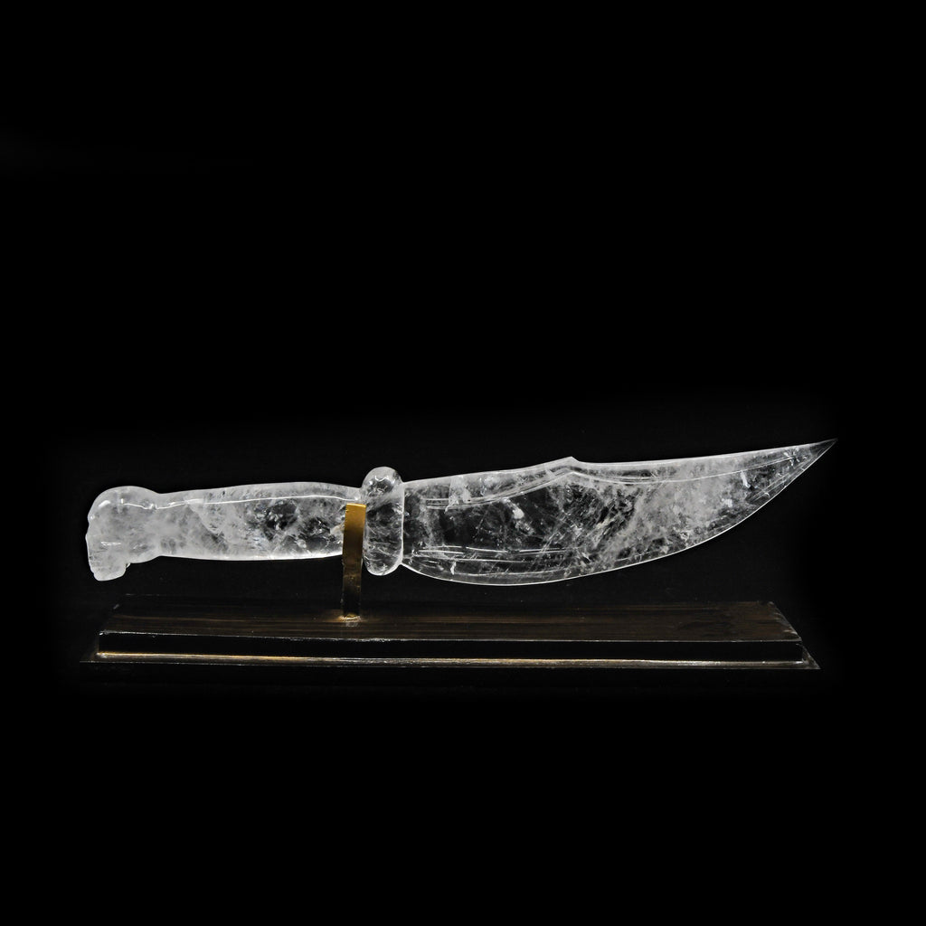 Quartz 15 inch 3 lbs Carved Knife on Custom Metal Stand - Brazil - GGR-114A - Crystalarium