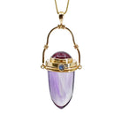 Amethyst 30.25 mm 77.23 ct with Tourmaline and Moonstone Handcrafted 14K Gemstone Vessel Pendant - GGO-102 - Crystalarium