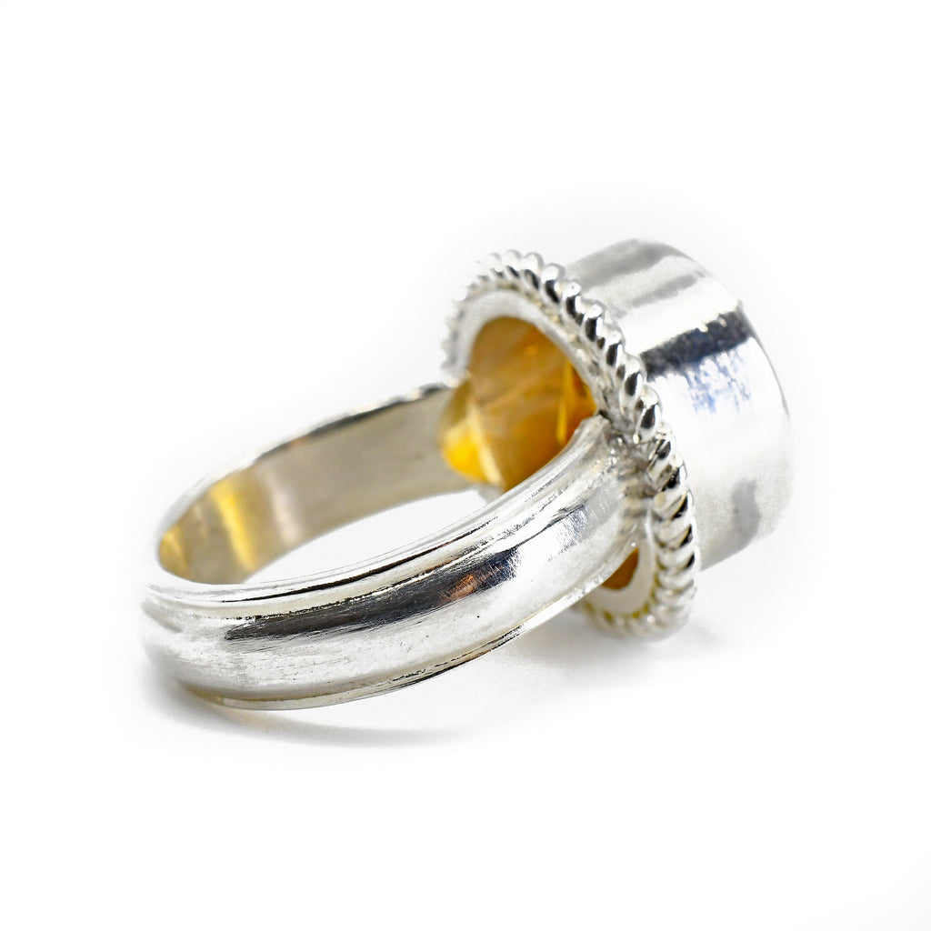 Citrine 6.31ct Faceted Round Sterling Silver Handcrafted Ring - GGO-115 - Crystalarium