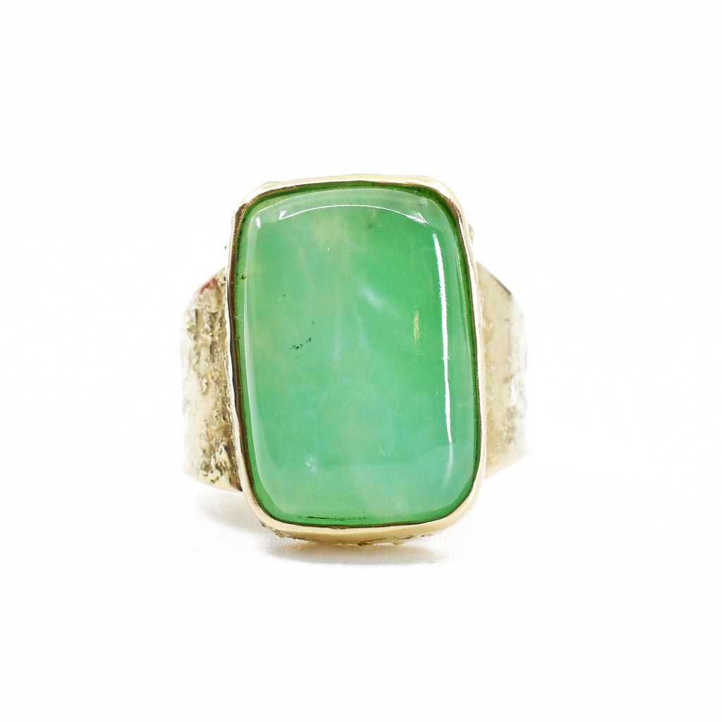 Chrysoprase Cabochon 14k Handcrafted Gemstone Ring - XO-210 - Crystalarium