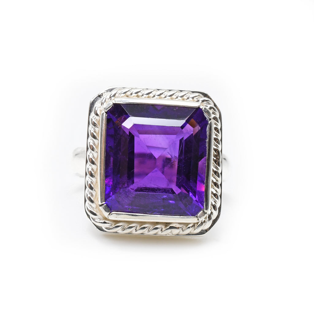 Amethyst 16.01 mm 7.21 carats Faceted Sterling Silver Handcrafted Gemstone Ring - GGO-155 - Crystalarium