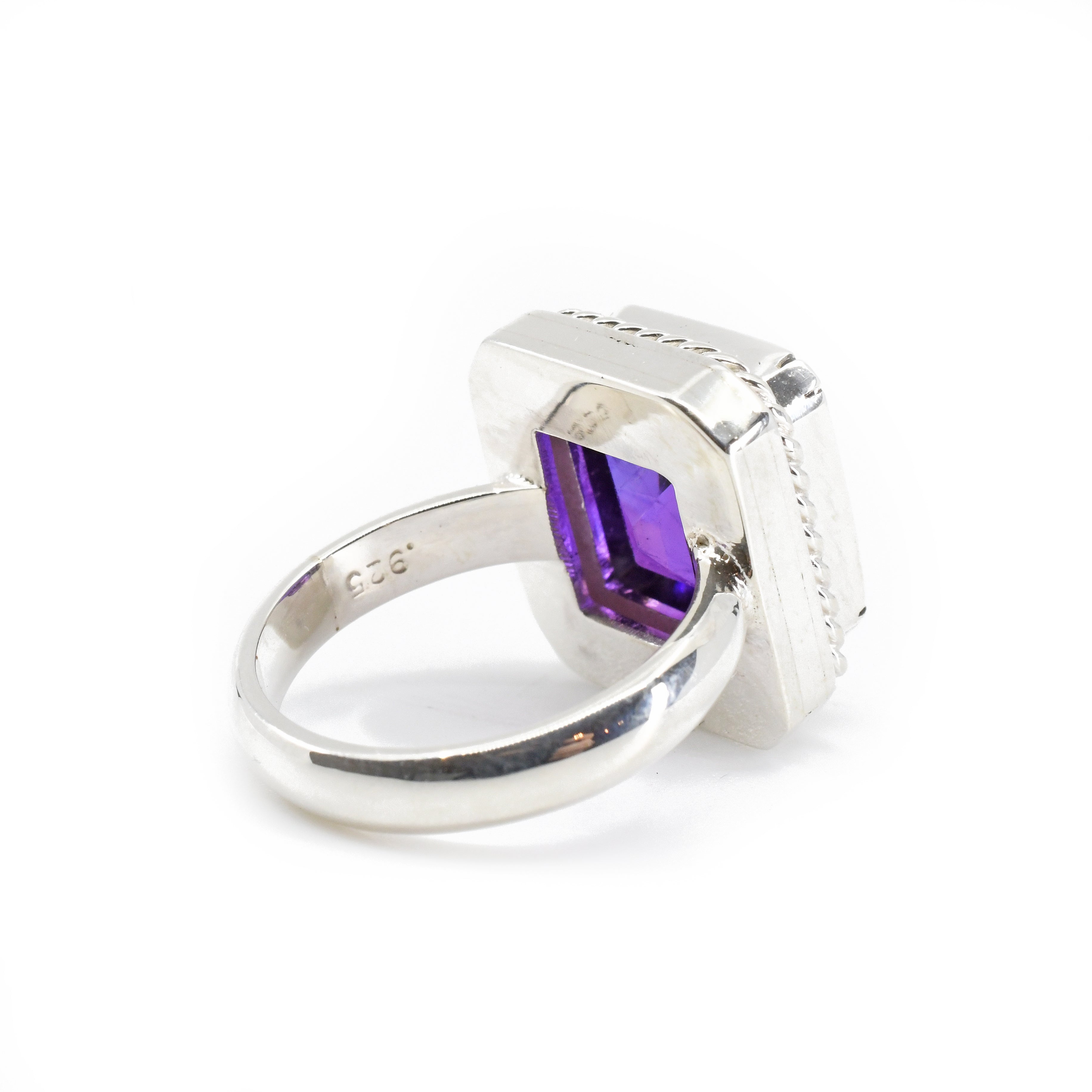 Amethyst 16.01 mm 7.21 carats Faceted Sterling Silver Handcrafted Gemstone Ring - GGO-155 - Crystalarium