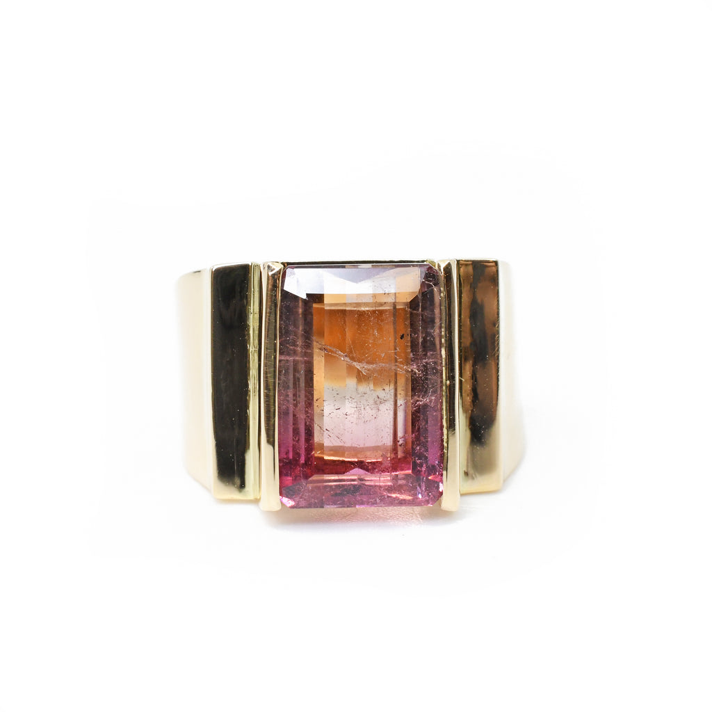 Pink Tourmaline 5.15 carat 13.32 mm Rectangle Faceted 14K Handcrafted Gemstone Ring - GGO-156 - Crystalarium