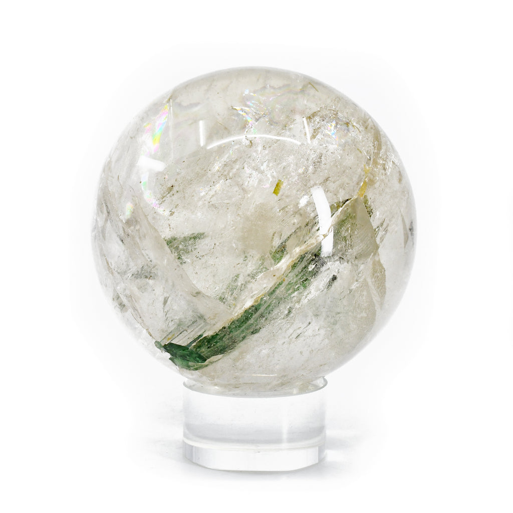 Green Tourmaline Gem Crystal in Quartz 3.28 inch 1.8 lb Polished Crystal Sphere - Brazil - MSCON-076 - Crystalarium