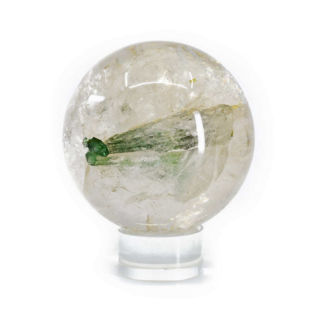 Green Tourmaline Gem Crystal in Quartz 3.28 inch 1.8 lb Polished Crystal Sphere - Brazil - MSCON-076 - Crystalarium