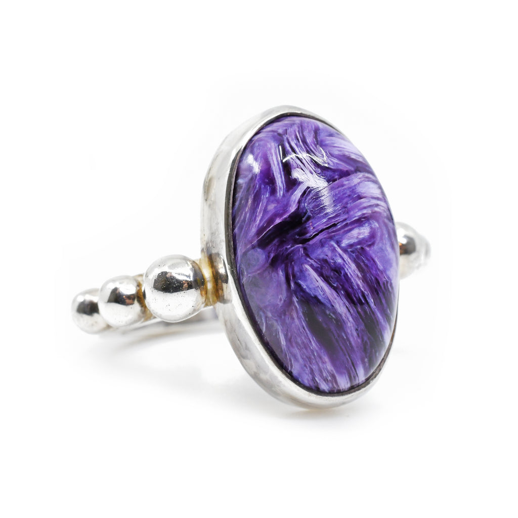 Charoite Cabochon Sterling Silver Handcrafted Ring - AAO-245 - Crystalarium