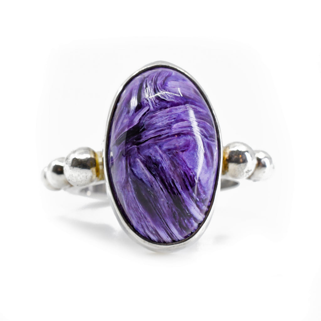 Charoite Cabochon Sterling Silver Handcrafted Ring - AAO-245 - Crystalarium