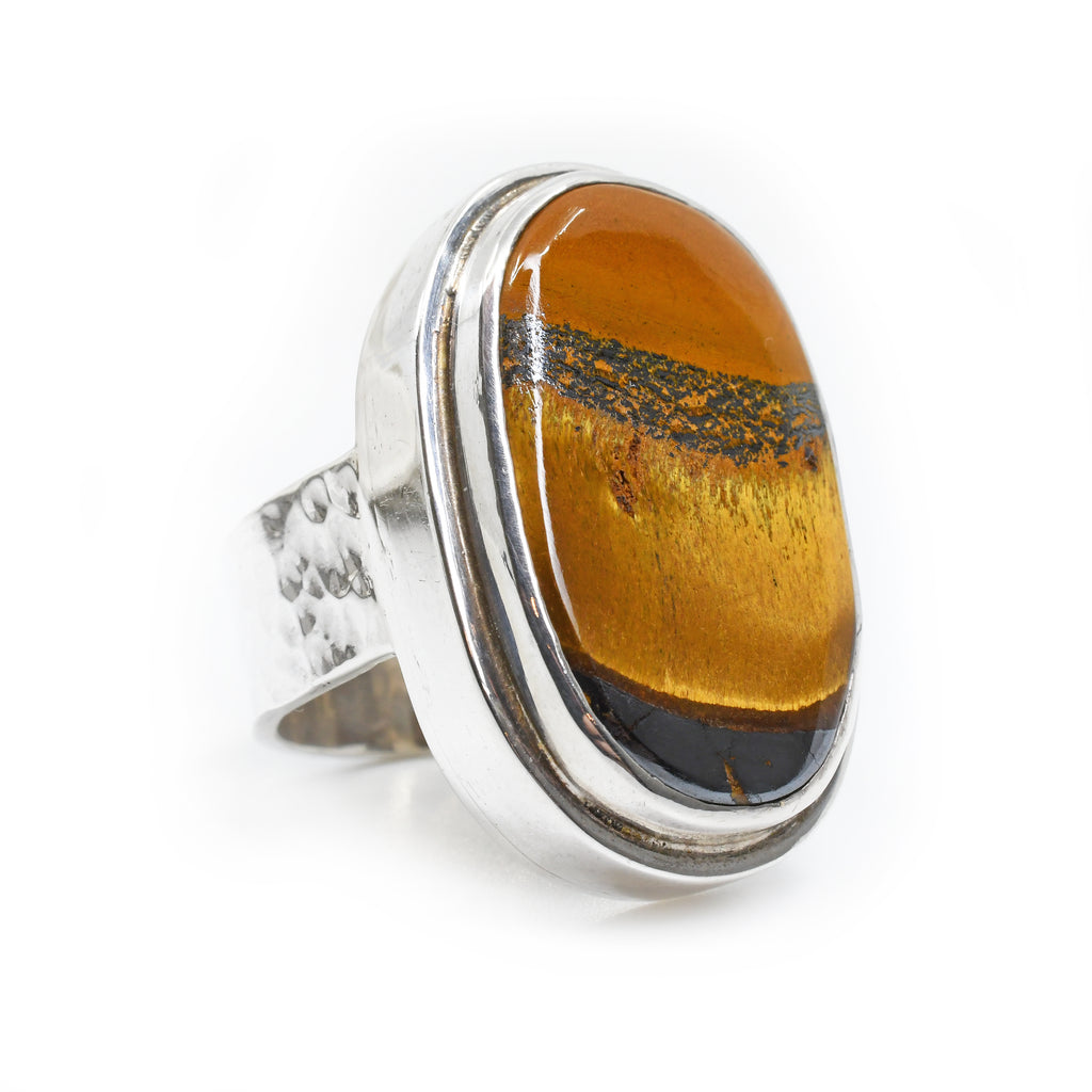 Tiger's Eye 31.06ct Cabochon Handcrafted Sterling Silver Ring - BBO-099 - Crystalarium