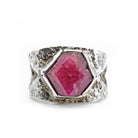 Raspberry Garnet 9.4ct Sterling Silver Textured Band Ring - DDO-079 - Crystalarium