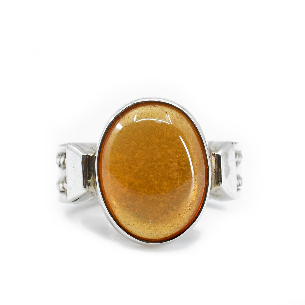 Hessonite Garnet Cabochon Sterling Silver Handcrafted Ring - ZO-089 - Crystalarium