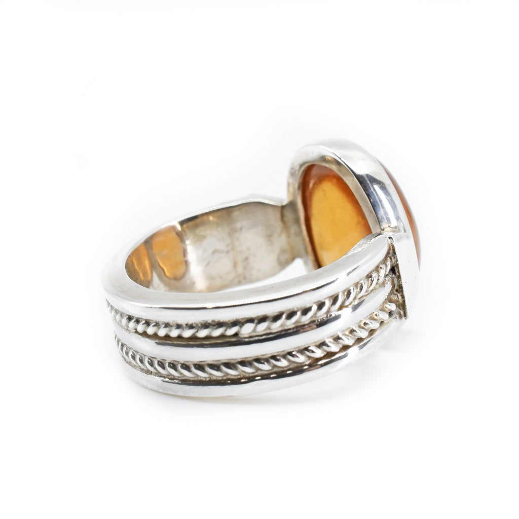 Hessonite Garnet Cabochon Sterling Silver Handcrafted Ring - ZO-089 - Crystalarium