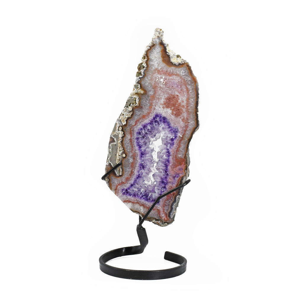 Amethyst 13.5 inch 2.24 lbs Partial Polished Crystal Slice on Custom Metal Stand - Uruguay - GGX-312 - Crystalarium