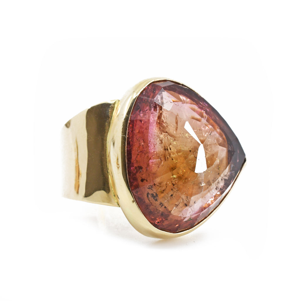 Bi-Color Tourmaline 16.89ct Rosecut Asymmetrical 14k Handcrafted Ring - EEO-289 - Crystalarium