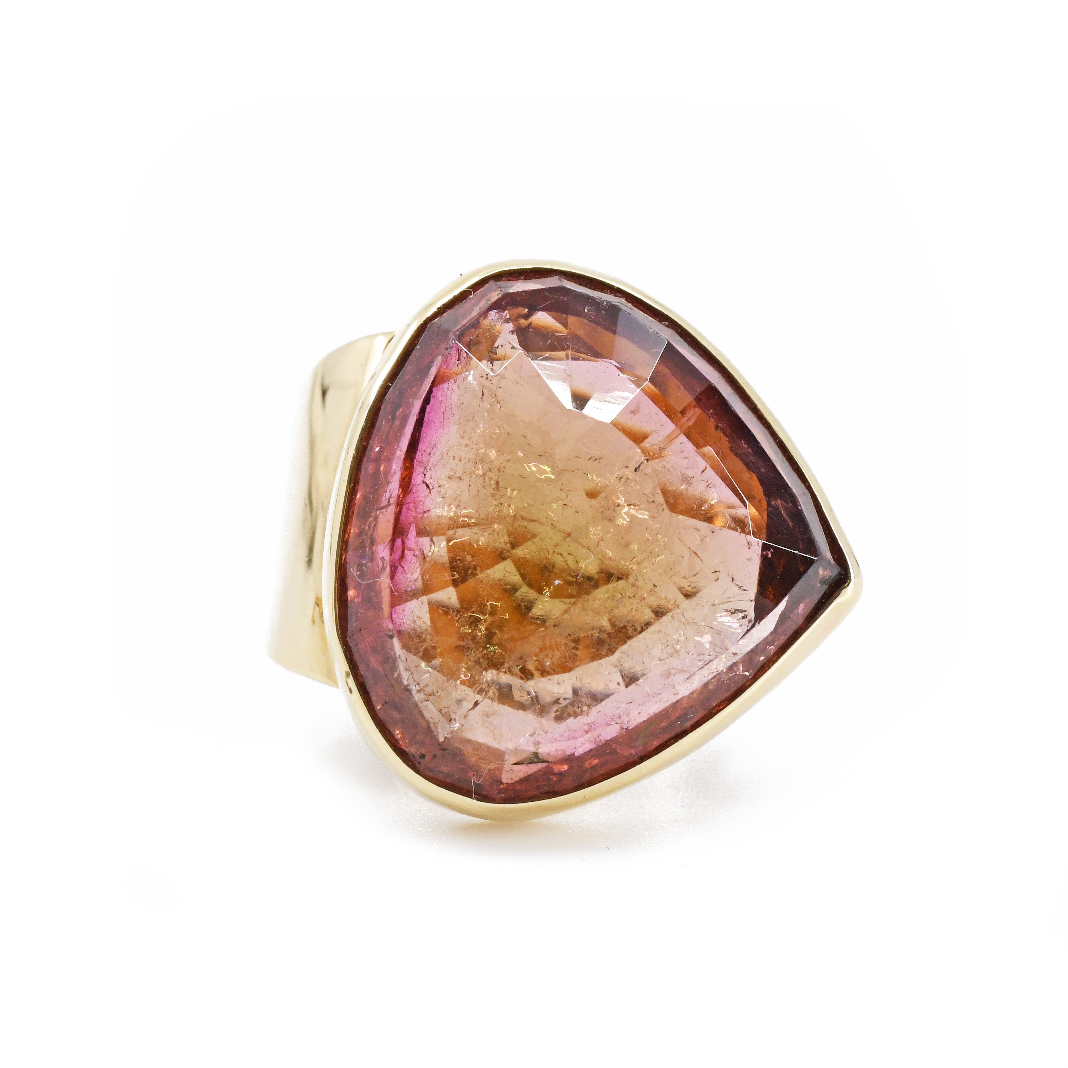 Bi-Color Tourmaline 16.89ct Rosecut Asymmetrical 14k Handcrafted Ring - EEO-289 - Crystalarium