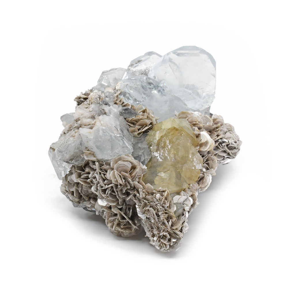 Aquamarine Natural Gem Crystals on Muscovite with Scheelite 4.8 inch 562.6 gram Natural Specimen- China - MSCON-057 - Crystalarium