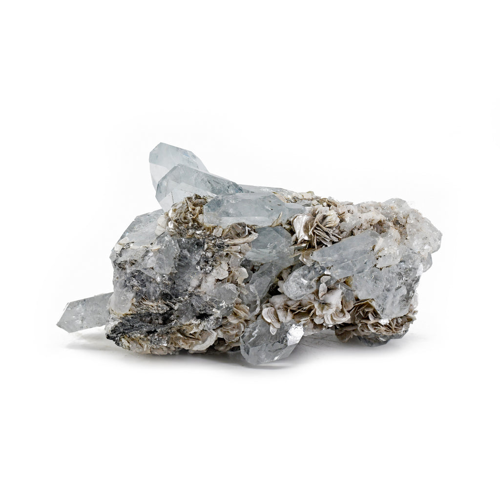 Aquamarine Natural Gem Crystals on Muscovite with Scheelite 4.8 inch 562.6 gram Natural Specimen- China - MSCON-057 - Crystalarium
