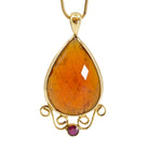 Garnet-Spessartine 18k Faceted Teardrop with Ruby Scroll Pendant - UO-018 - Crystalarium