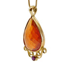 Garnet-Spessartine 18k Faceted Teardrop with Ruby Scroll Pendant - UO-018 - Crystalarium