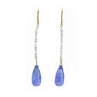 Tanzanite 20.24ct Briolette & Diamond Bead 18k Gold Handcrafted Earring Pair - HHO-026 - Crystalarium