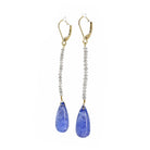 Tanzanite 20.24ct Briolette & Diamond Bead 18k Gold Handcrafted Earring Pair - HHO-026 - Crystalarium