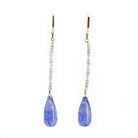 Tanzanite 20.24ct Briolette & Diamond Bead 18k Gold Handcrafted Earring Pair - HHO-026 - Crystalarium