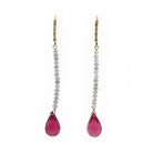 Rubelite 9.88ct Briolette & Diamond Bead 18k Gold Handcrafted Earring Pair - HHO-026 - Crystalarium