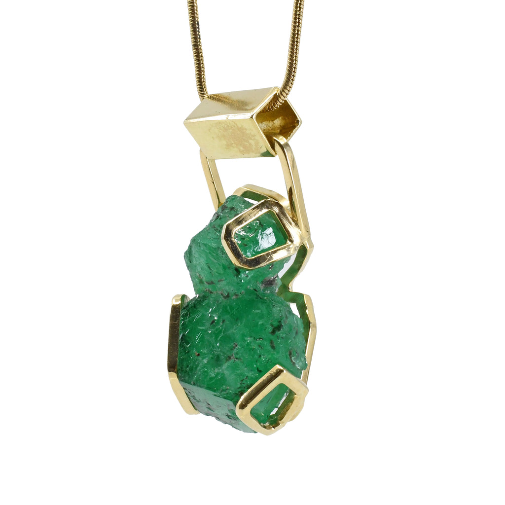Emerald Natural Crystal Cluster 22.8ct 18k Handcrafted Pendant - HHO-021 - Crystalarium