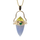 Blue Chalcedony with Lemon Citrine and Emerald 14k Handcrafted Gemstone Vessel Pendant Dimensions - HHO-022 - Crystalarium