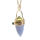 Blue Chalcedony with Lemon Citrine and Emerald 14k Handcrafted Gemstone Vessel Pendant Dimensions - HHO-022 - Crystalarium