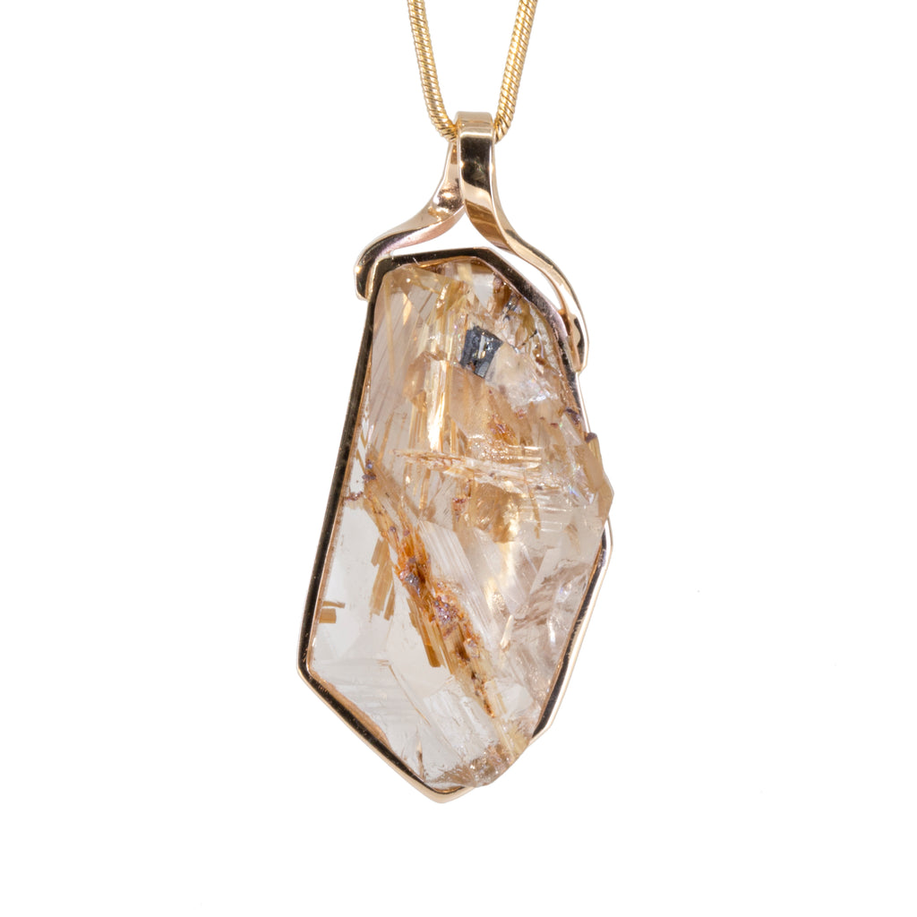 Rutilated Quartz 33.86 carat Rugged Natural Crystal 14k Handcrafted Pendant - JJO-011 - Crystalarium