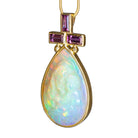 Opal 23.87 carat Carved "Mary and Child" with Pink Tourmaline 14k Handcrafted Pendant - HHO-161 - Crystalarium