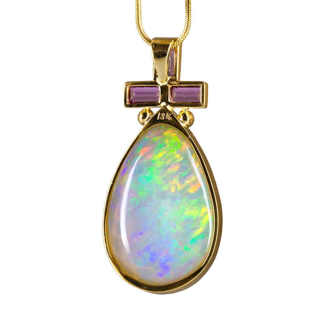 Opal 23.87 carat Carved "Mary and Child" with Pink Tourmaline 14k Handcrafted Pendant - HHO-161 - Crystalarium