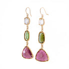 Moonstone with Green and Pink Tourmaline 14k Handcrafted 3 Tier Earrings - FFO-003 - Crystalarium